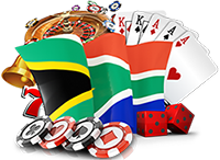South African flag with popular casino games